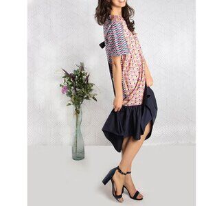 mix of different panels cotton poplin dress with ruffle size S